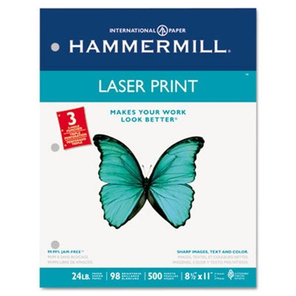 Hammermill 10768-1 Laser Print Office Paper- 3-Hole Punch- 98 Brightness- 24lb- Ltr- White- 500/Rm
